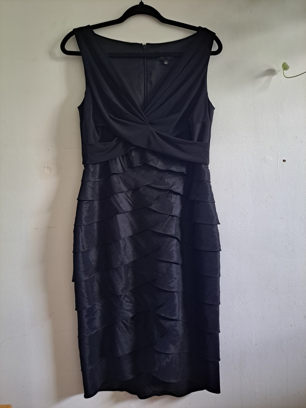 Adrianna Papell Black Cocktail Dress Women's Size 10 | Tiered Ruffle | Evening